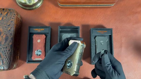 5-in-1 Torch Lighter with Tool, Holder, Punch, Draw Enhancer Tool, Double Jet Flame, Windproof Lighters, Gifts for Men, Rechargeable Refillable Butane Lighter, Cool Lighters for Men Candles (Gray)