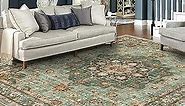 TOPRUUG Washable Oriental Area Rug - 8x10 Rugs for Living Room Soft Carpet for Bedroom Waterproof Floral Distressed Indoor Stain Resistant Non-Shedding Floor Carpets (Green, 8x10)