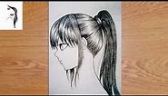 Anime Girl Drawing Tutorial for beginners by One pencil | | How to draw anime girl in SIDE VIEW