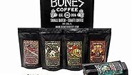 Bones Coffee Company NEW World Tour Sample Pack | Ground Coffee Beans Sampler Gift Box Set | 4 oz Pack of 5 Assorted Single-Origin Gourmet Coffee Gifts | Medium Roast Coffee Beverages (Ground)