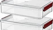 Comforhous 2 Pack Document Storage Clear Plastic Storage Boxes with Lids Stackable Storage Bins Paper Storage Box Containers for Organizing A4 File Paper, Document, Photo, Scrapbook Red