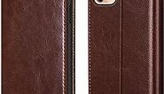 Belemay iPhone 11 Pro Wallet Case, iPhone 11 Pro Case, [Genuine Cowhide Leather Case] Slim Folio Book Flip Cover Card Holder Slots, Kickstand, Cash Pockets Compatible iPhone 11 Pro (5.8-inch), Brown