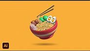 3D Noodle Bowl Design In Adobe Illustrator cc 2022 | Tutorial