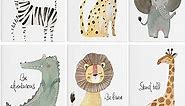 HLJ ART Safari Animal Poster Set: Inspirational Quotes Kids Wall Art, 6 Framed Polyester Panels for Nursery Decor