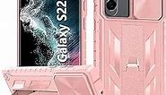 Case for Samsung Galaxy S22 Ultra: Military Grade Drop Proof Protection Rugged Protective S22 Note 5G Phone Cover with Kickstand & Slide - Shockproof TPU Matte Textured Grip Bumper Design - Cute Pink