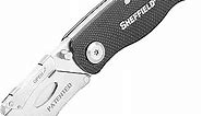 Sheffield 12613 Ultimate Lock Back Utility Knife, Folding, Box Cutter Knife, Carpet Knife, Drywall Cutter, and More, Quick-Change Blade, Back Lock Design, Black