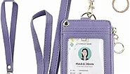 bolimoss Purple Badge Holder with Zipper Lanyard, PU Leather ID Badge Card Holder Wallet with 4 Card Slots, 1 Clear ID Window,1 Case Slot, Detachable Wrist & Long Neck Lanyard,Keychain,Phone Holder