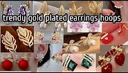 75gold plated earrings hoops trendy design with zircon stone for women in 2024 #gold plated studs