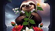 A baby sloth holding flowers..MOV