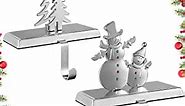 Christmas Stocking Holders for Mantle Set of 2, Xmas Tree and Snowman Xmas Stocking Hangers for Fireplace Mantle as The Essential Christmas Decors