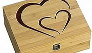 Wooden Keepsake Box Heart-to-heart, Memory for Love Decorative Bamboo Boxes with Hinged Lid and Lock, Large Storage Jewelry Wood Gift Box for Mothers Day, Wedding, Anniversary, Baby Shower