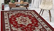 Antep Rugs Alfombras Oriental Traditional 5x7 Non-Skid (Non-Slip) Low Profile Pile Rubber Backing Indoor Area Rugs (Maroon, 5' x 7')