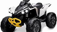 GAOMON Kids ATV, 12V Ride on Toy Car Bombardier Licensed BRP Can-am 4 Wheeler Quad Electric Vehicle, w/LED Lights, Spring Suspension, Bluetooth, Music, USB, Treaded Tires, White