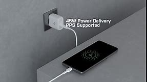 45W Super Fast Charger USB C, Spigen [GaN Fast] PD 45W PPS 25W Type C Charge for Galaxy S24 Ultra Plus Z Fold Flip 5 4 S23 FE Note 20 Pixel Fold 8 8a Pro 7 Tab S9 iPad (Cable Included/Foldable Plug)