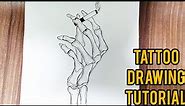 How To Draw A Skeleton Hand Holding A Cigarette || Tattoo Drawing Tutorial
