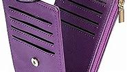Chelmon Women's RFID Slim Card Holder Wallet: Thin Bifold with Multi-Card Case & Zipper Coin Pocket Purse (Deep Purple)