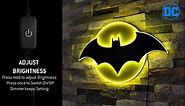 DC Comics Justice League Batman Table Lamp Night Light with Luminescent Halo Mountable to 3D Illuminated Batsign Wall Lights with Dimmer (Regular)