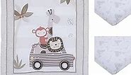 NoJo Jungle Ride Grey, White & Brown, Monkey, Giraffe & Lion 3Piece Nursery Mini Crib Bedding Set - Comforter, Two Fitted Mini Crib Sheets, Grey, White, Tan , Full
