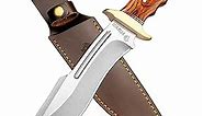 NedFoss SA78 Hunting Knife with Leather Sheath, Full Tang 7" Survival Knives for Men, Outdoor Duty Fixed Blade Knife with 440 Stainless-Steel Blade, Bushcraft Knife for Hiking