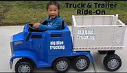 Semi-truck and Trailer Ride On Blue Rig Toy | KID TRAX |