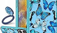 Toycamp for iPhone 11 Pro Case, Blue Butterfly Print Design for Women Girls Teens Cute Girly Case with Ring Kickstand Cover for iPhone 11 Pro (5.8 Inch), Blue