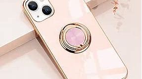 Omorro Compatible with Rose Gold iPhone 13 Mini Case for Women Girls Kickstand Ring Holder 360 TPU Rotation Case with Stand Plating Edge Work with Magnetic Mount Slim Luxury Girly Cover Case Pink