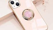 Omorro Compatible with Rose Gold iPhone 13 Mini Case for Women Girls Kickstand Ring Holder 360 TPU Rotation Case with Stand Plating Edge Work with Magnetic Mount Slim Luxury Girly Cover Case Pink