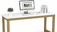 Tribesigns Computer Desk, 63 inch Large Office Desk, Study Writing Table for Home Office, Easy Assemble, White Gold