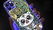 Light Up Phone Case for iPhone 13 Pro Max, Voice-Activated Light-Emitting, Cartoon Pattern, Chinese Style LED Luminous Cellphone Case (Dragon Tiger)
