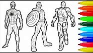 Spiderman and AVENGERS SUPERHEROES Coloring Pages | AVENGERS Colouring Pages For Kids