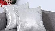 Eternal Beauty Set of 2 Sequin Pillow Cover Decorative Silver Pillow Covers for Couch Throw Pillows 20 X 20 Inches