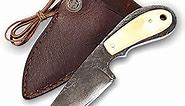 TH knives Handmade 1095 High Carbon Steel Neck knife, Vintage Fixed Blade Hunting knife, Full Tang Blade Pocket knife with Bone Handle, Utility knife, Leather sheath Included (1095 Steel Camel Bone)