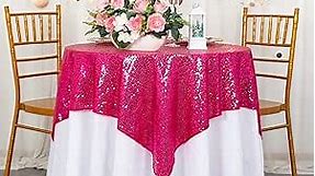 ShinyBeauty Sequin Table Overlay Hot Pink 36''x36'' Small Sequin Tablecloth Square Sequin Table Cloth/Linen for Wedding/Party/Event/Decoration 36inx36in Fuchsia Birthday Tablecloth