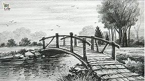 How to draw a Wooden Bridge in Scenery Pencil Art | Pencil sketch and shading