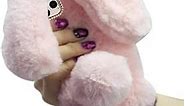 for iPhone 13 Pro Max Rabbit Fur Case Bling Diamond Luxury Cute Soft Warm Fluffy Rabbit Fur Case Winter Handmade Bunny Plush with Bowknot Protective Cover for iPhone 13 Pro Max 6.7"-Pink