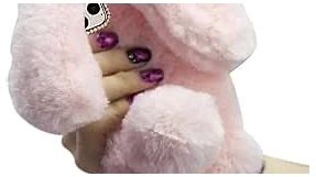 for iPhone 13 Pro Max Rabbit Fur Case Bling Diamond Luxury Cute Soft Warm Fluffy Rabbit Fur Case Winter Handmade Bunny Plush with Bowknot Protective Cover for iPhone 13 Pro Max 6.7"-Pink