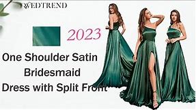 Bridesmaid Dress | One Shoulder Satin Bridesmaid Dress with Split Front | Wedding Party | Wedtrend