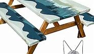 Picnic Table Cover with Bench Covers Camping Essentials Waterproof Windproof Camping Tablecloth with Drawstring Bag, Fitted Rectangle Tables and Seats, 72in, Green Blue