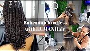 BOHEMIAN KNOTLESS BRAIDS WITH HUMAN HAIR Tutorial | Very Detailed | Boho Knotless Braids |Human Hair