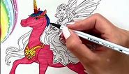 Coloring Unicorn with a Princess Angel💥Unicorn with rainbow horn💥#shorts #coloring #unicorn #video