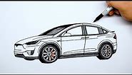 How to draw a car - Tesla Model X - Step by step