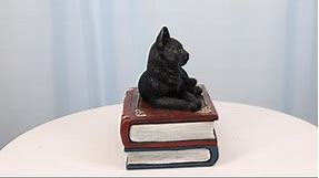 Ebros Gift Wicca Witching Hour Mystical Black Cat Sitting On Book of Spells Stack Decorative Jewelry Box Figurine Feline Cats Wiccan Witchcraft Magic Halloween Accent Sculpture