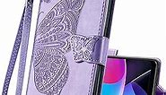 Wallet Case for Motorola Moto G Play 2023,PU Leather Flip Protective Phone Case Wrist Strap Card Slots Holder Pocket Emboss Butterfly Flower Stand Case for Motorola Moto G Play 2023 Light Purple