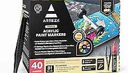 Arteza Acrylic Paint Markers, Set of 40 Acrylic Paint Pens in Assorted Colors, Art & Craft Supplies for Glass, Pottery, Ceramic, Plastic, Rock, and Canvas Painting