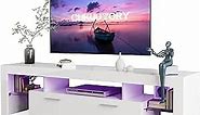 Clikuutory Modern LED 63 inch TV Stand with Large Storage Drawer for 40 50 55 60 65 70 Inch TVs, White Wood TV Console with High Glossy Entertainment Center for Gaming, Living Room, Bedroom