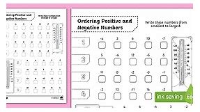 Ordering Positive and Negative Numbers Worksheet