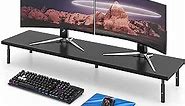 Weenson Dual Monitor Stand for Desk-Black Bamboo Monitor Stand Riser for 2 Monitors with 3 Height Adjustable Metal Legs for Home Office School Business Use