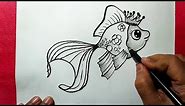 How to Draw a Beautiful Fish || Easy Line Drawing of a Fish || YZArts