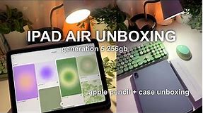 ipad air 5 unboxing purple 256gb | apple pencil unboxing | set up + ios 17 customization