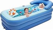 Inflatable Bathtub Adult, 59" Foldable Blow Up Bath Tub w/Bath Pillow Headrest, Portable Bath Tub for Athletes, Hot Ice Bath, SPA, Outdoor & Indoor